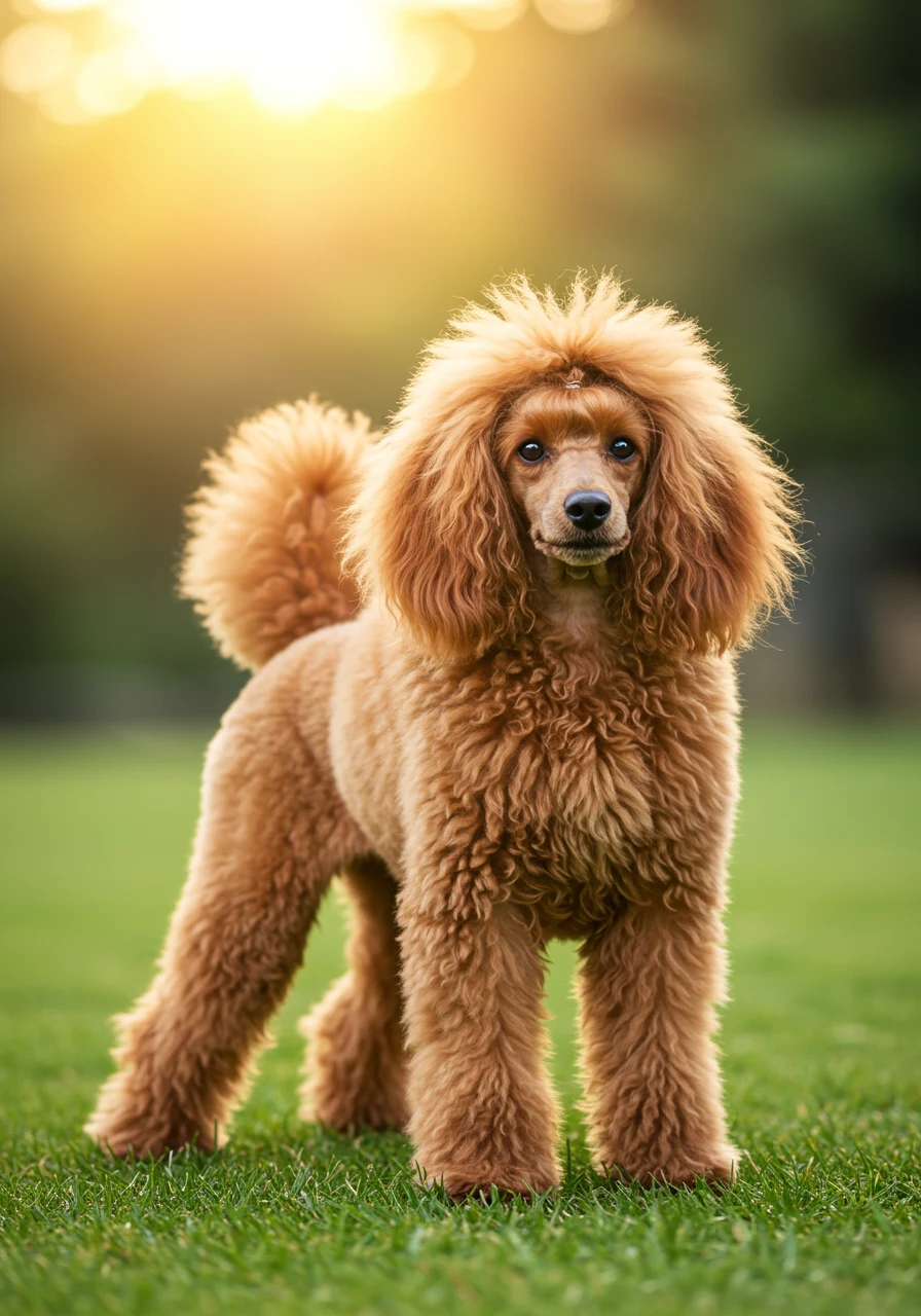 Caniche miniature abricot adulte en posture d'exposition